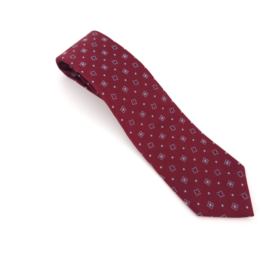 Brooks Brothers 346 Mens Tie Pure Silk Burgundy Geometric Medallion New With Tag